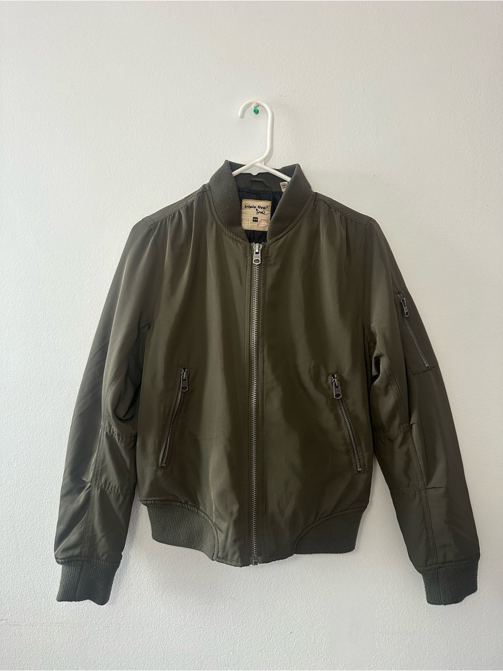 Triple Five Soul Olive Green Bomber Jacket with Black Lining